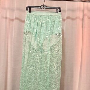 Blackmilk Mint Lace Maxi Skirt w/ Built in Bottoms